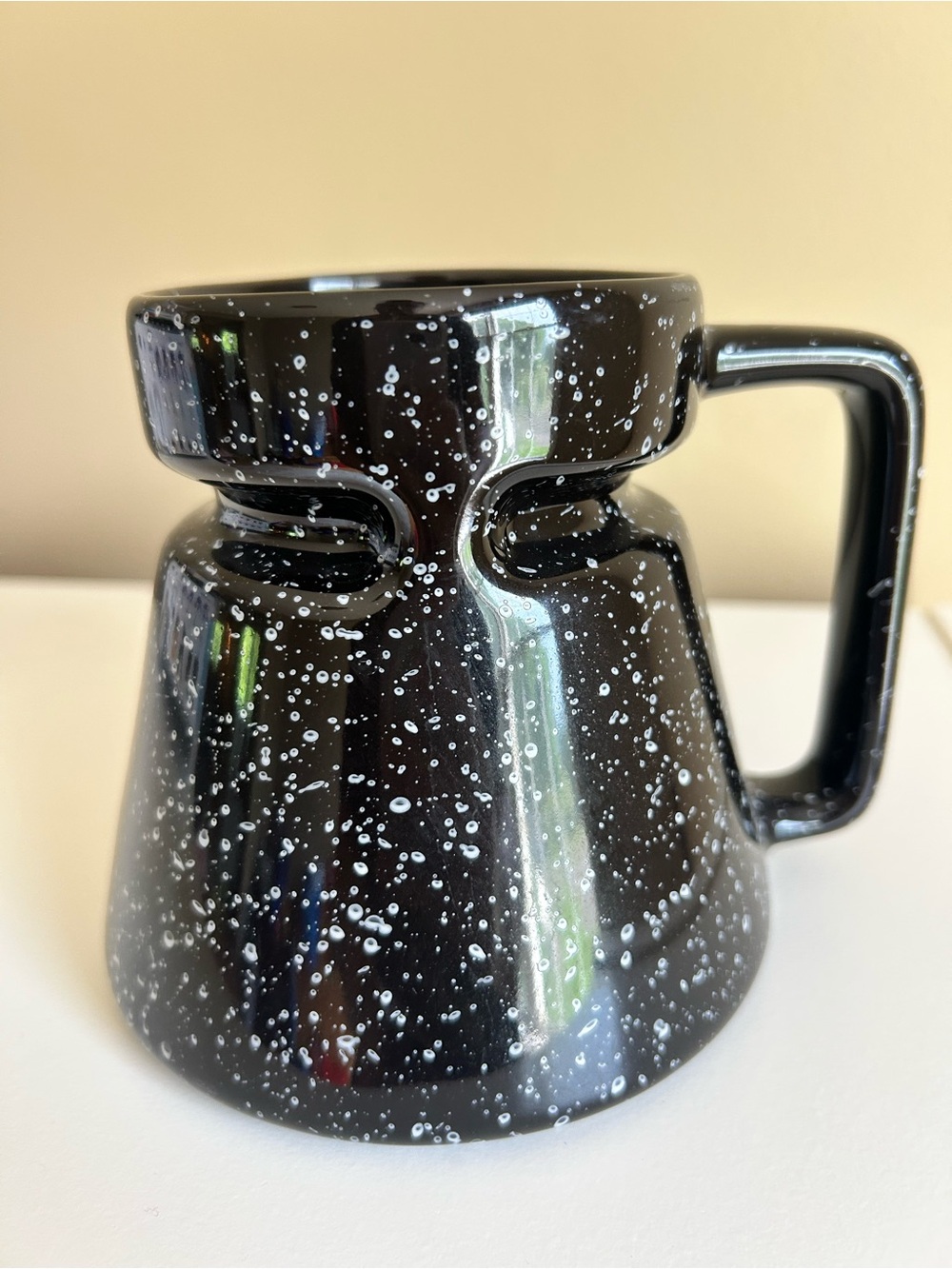Hotjo Black Speckled Ceramic Travel Camp  Mug w Lid Foam Base Thailand Vintage